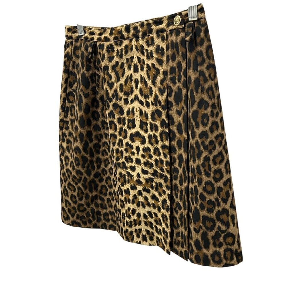 Leopard Print Mini Wrap Skirt With Button Detail … - image 3
